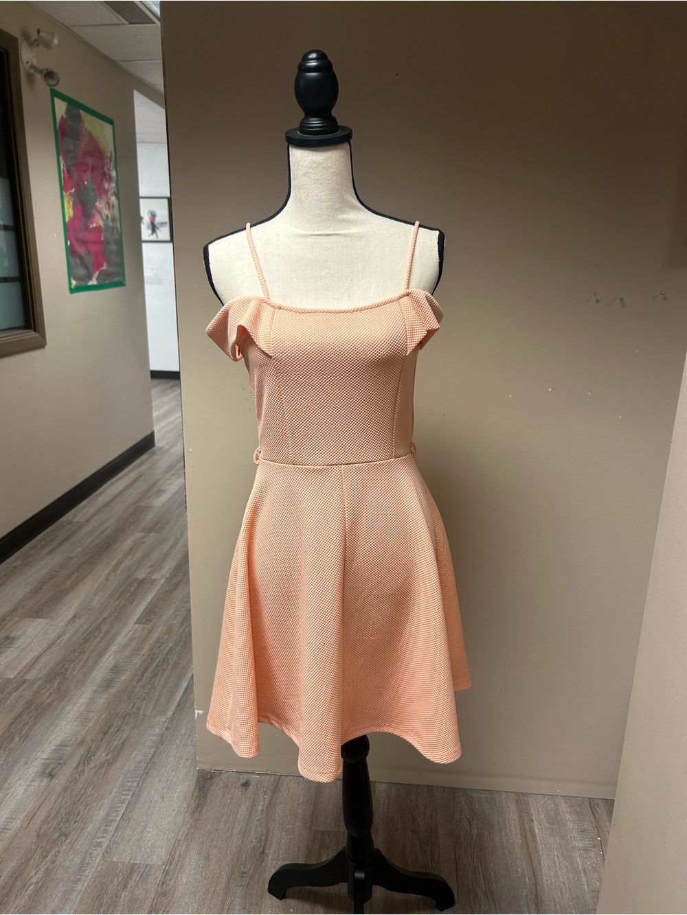Sleeveless Peach A-Line Dress with Ruffle Detail